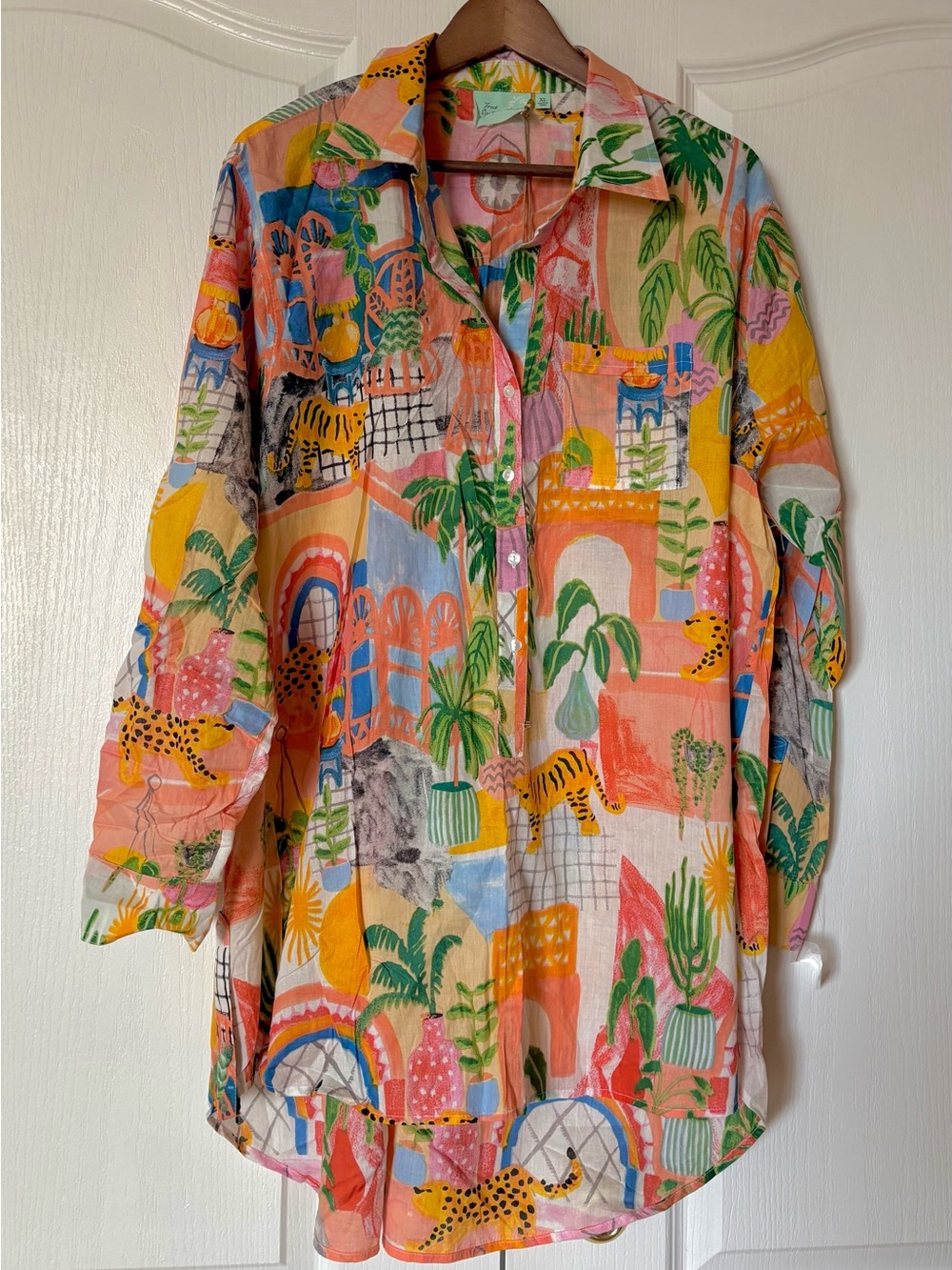 Printed Button-Front Swim Coverup Tunic - Multicolor